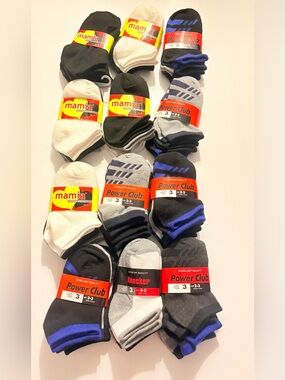Mamia Men's Athletic Ankle Socks - Black, White, Gray, Blue 36 Pairs (12 packs)